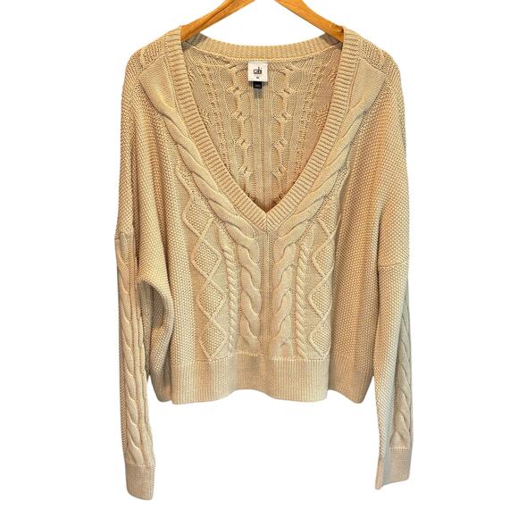 CAbi Oatmeal Cable Cropped Sweater Style #5636 - size XL - Picture 2 of 7